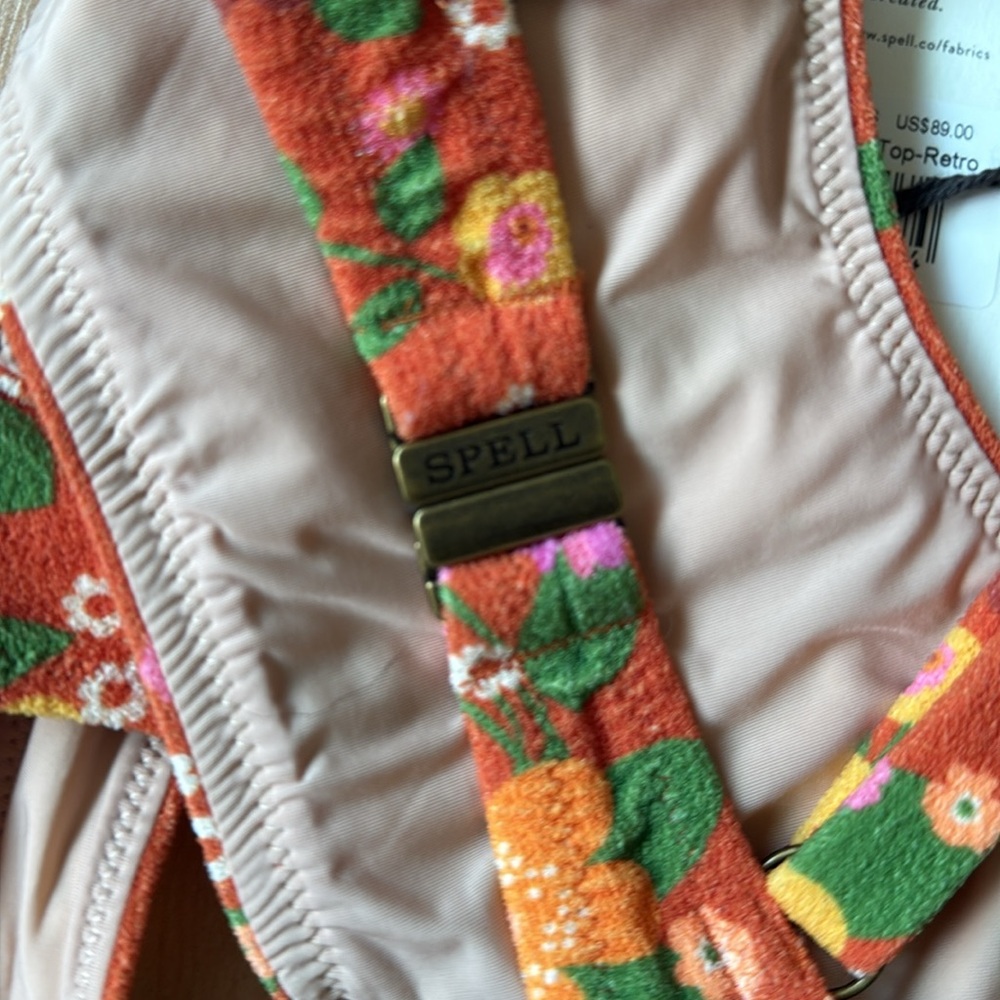 NWT Spell Pomelia Ring Scoop/Ring Pant Bikini in Retro Size XXS Orange Floral - Picture 16 of 16